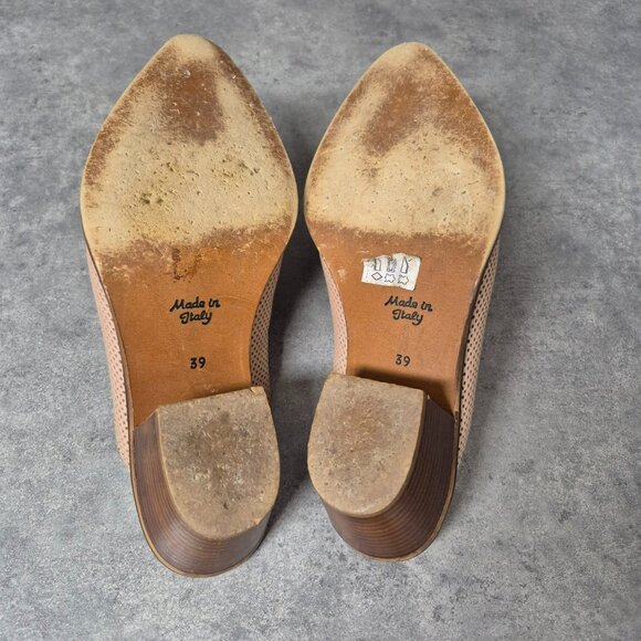 39 Ateliers Beige Perforated Leather Pointy Toe Slip On Mules Shoes - Picture 8 of 8